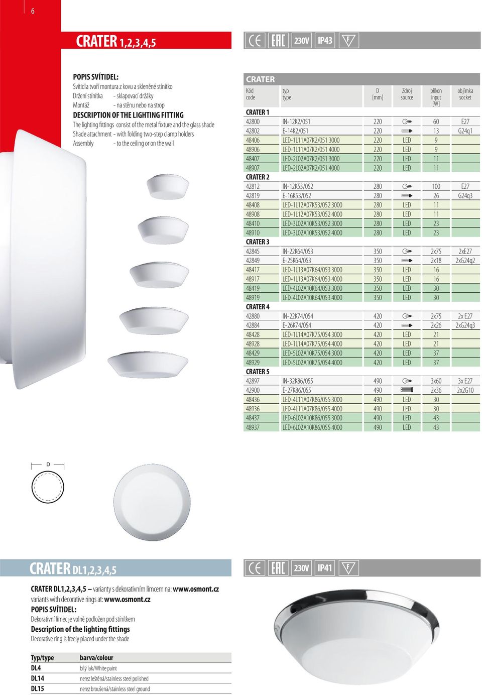 LE-1L11A07K2/051 3000 220 LE 9 48906 LE-1L11A07K2/051 4000 220 LE 9 48407 LE-2L02A07K2/051 3000 220 LE 11 48907 LE-2L02A07K2/051 4000 220 LE 11 CRATER 2 42812 IN-12K53/052 280 100 E27 42819