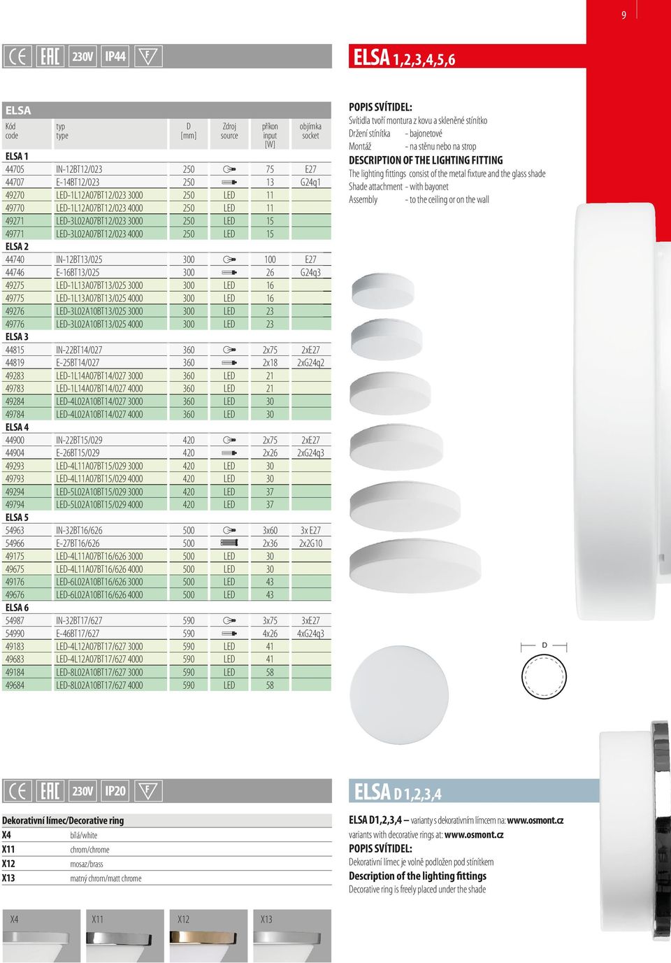 LE-1L13A07BT13/025 4000 300 LE 16 49276 LE-3L02A10BT13/025 3000 300 LE 23 49776 LE-3L02A10BT13/025 4000 300 LE 23 ELSA 3 44815 IN-22BT14/027 360 2x75 2xE27 44819 E-25BT14/027 360 2x18 2xG24q2 49283