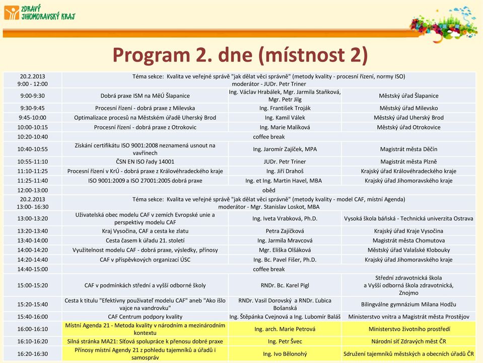František Troják Městský úřad Milevsko 9:45-10:00 Optimalizace procesů na Městském úřadě Uherský Brod Ing.
