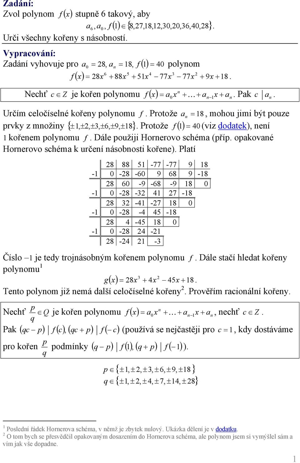 okové Hoeovo shém k učeí ásoosti kořee). Pltí 8 88 5-77 -77 9 8 - -8-6 9 68 9-8 8 6-9 -68-9 8 - -8-7 -8 8 - -7 8 - -8-5 -8 8-5 8 - -8-8 - - Číslo je tedy tojásoým kořeem olyomu f.