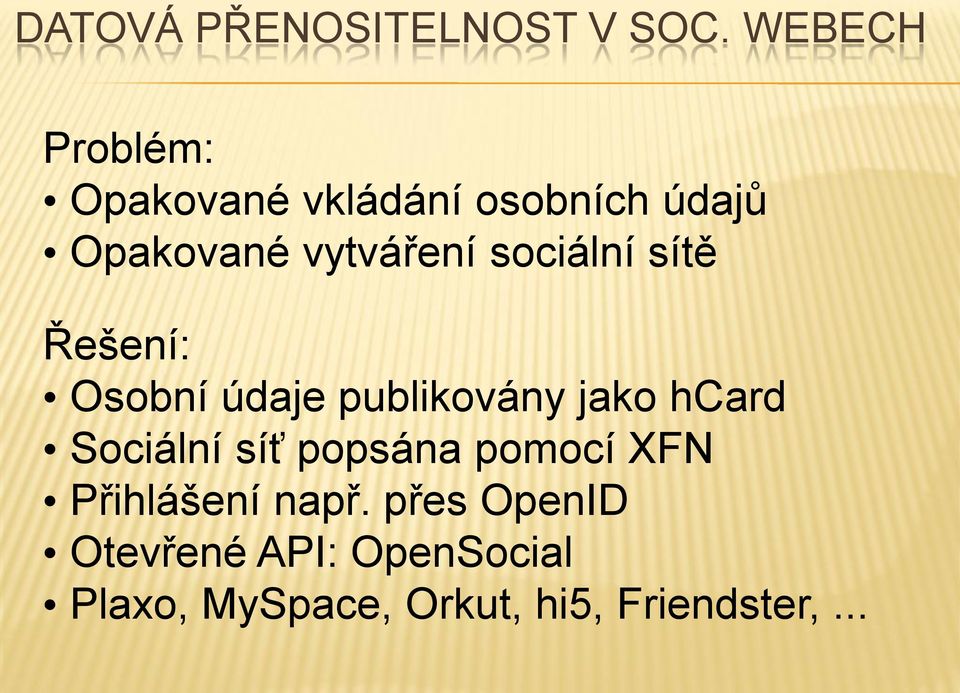 sociální sítě Řešení: Osobní údaje publikovány jako hcard Sociální síť