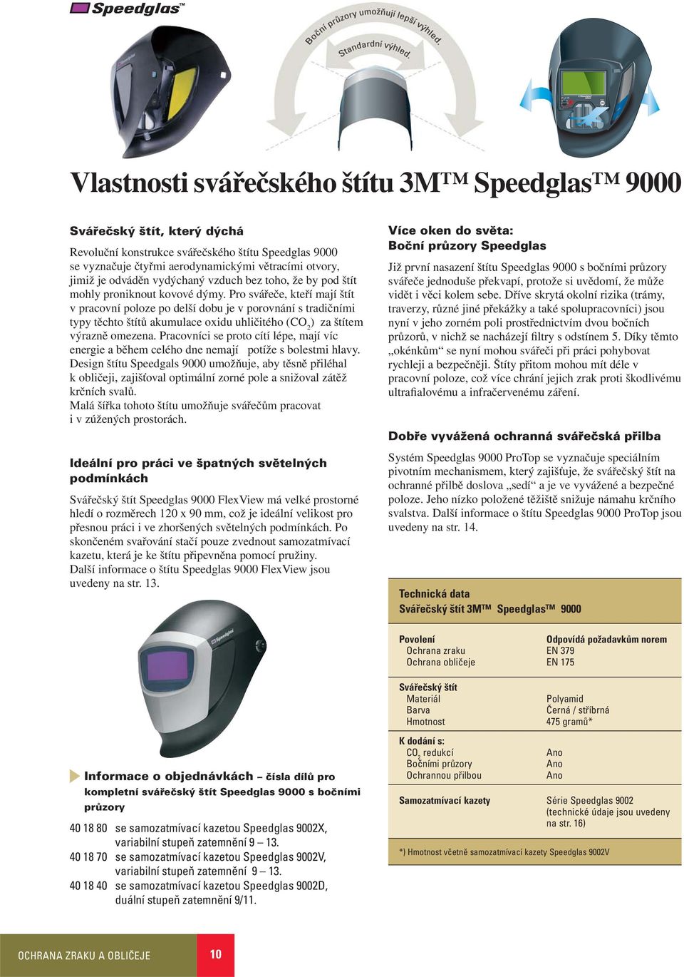 Pro svářeče, kteří mají štít v pracovní poloze po delší dobu je v porovnání s tradičními typy těchto štítů akumulace oxidu uhličitého (CO 2 ) za štítem výrazně omezena.