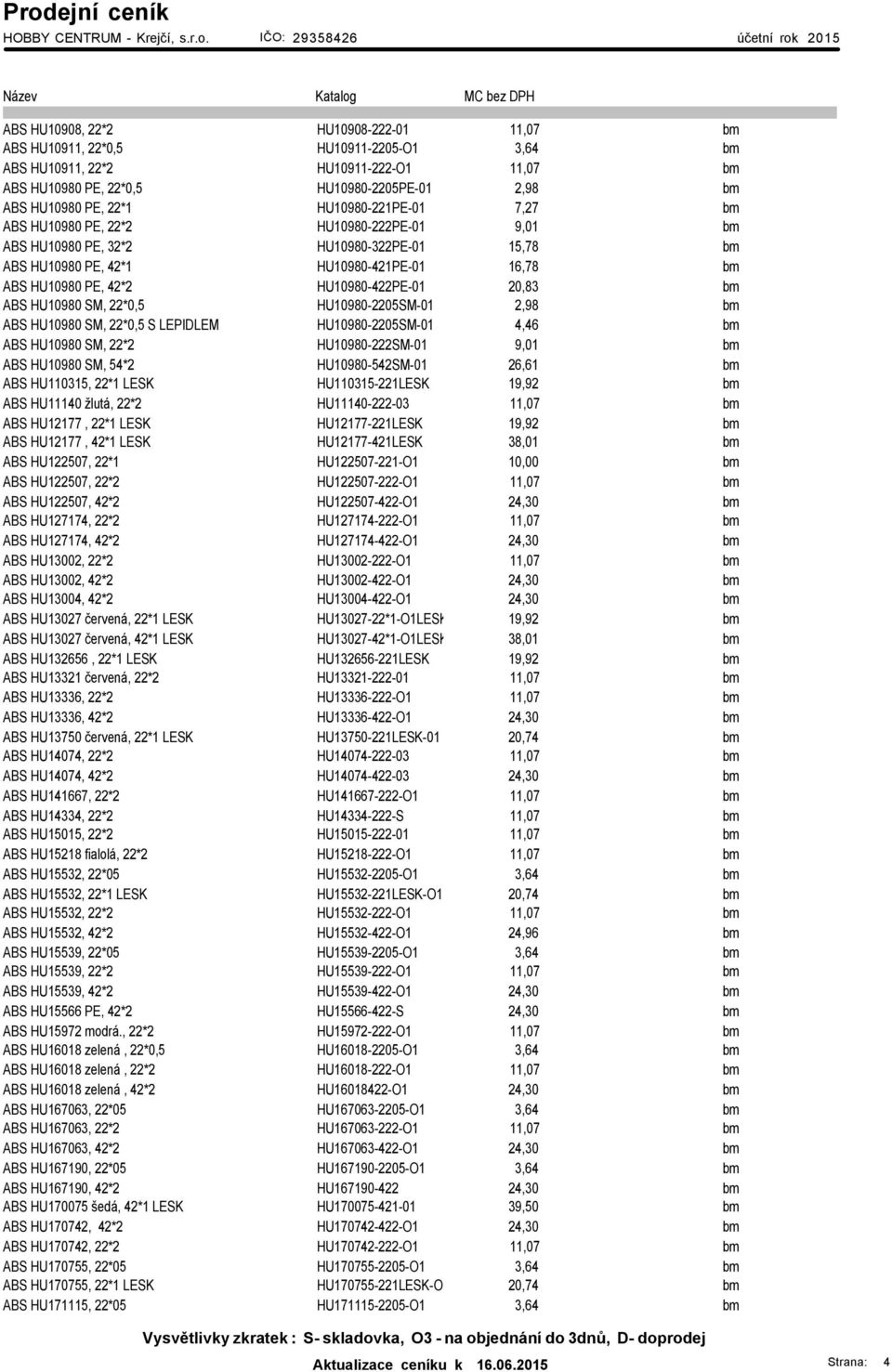 HU10980-422PE-01 20,83 bm ABS HU10980 SM, 22*0,5 HU10980-2205SM-01 2,98 bm ABS HU10980 SM, 22*0,5 S LEPIDLEM HU10980-2205SM-01 4,46 bm ABS HU10980 SM, 22*2 HU10980-222SM-01 9,01 bm ABS HU10980 SM,