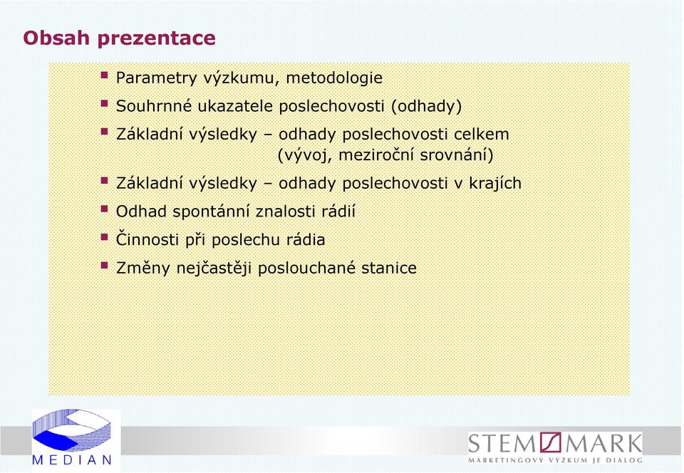 meziroční srovnání) Základní výsledky odhady poslechovosti v krajích Odhad