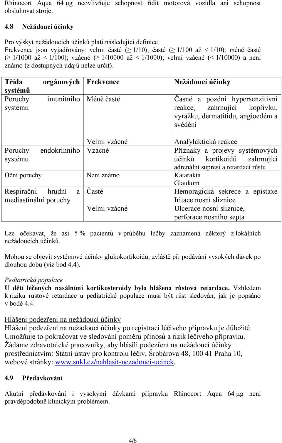 1/10000 až < 1/1000); velmi vzácné (< 1/10000) a není známo (z dostupných údajů nelze určit).