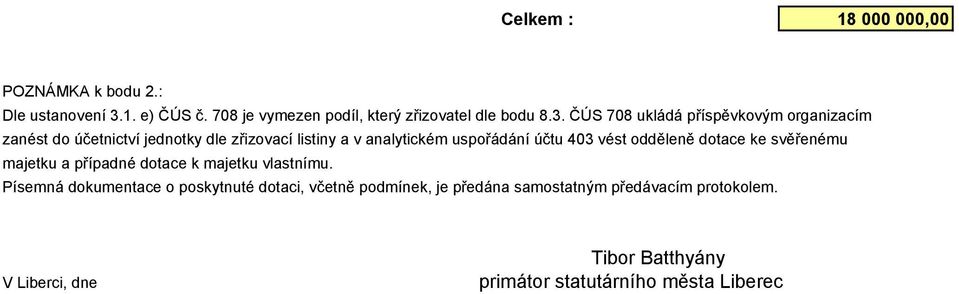 ČÚS 708 ukládá příspěvkovým organizacím zanést do účetnictví jednotky dle zřizovací listiny a v analytickém uspořádání účtu