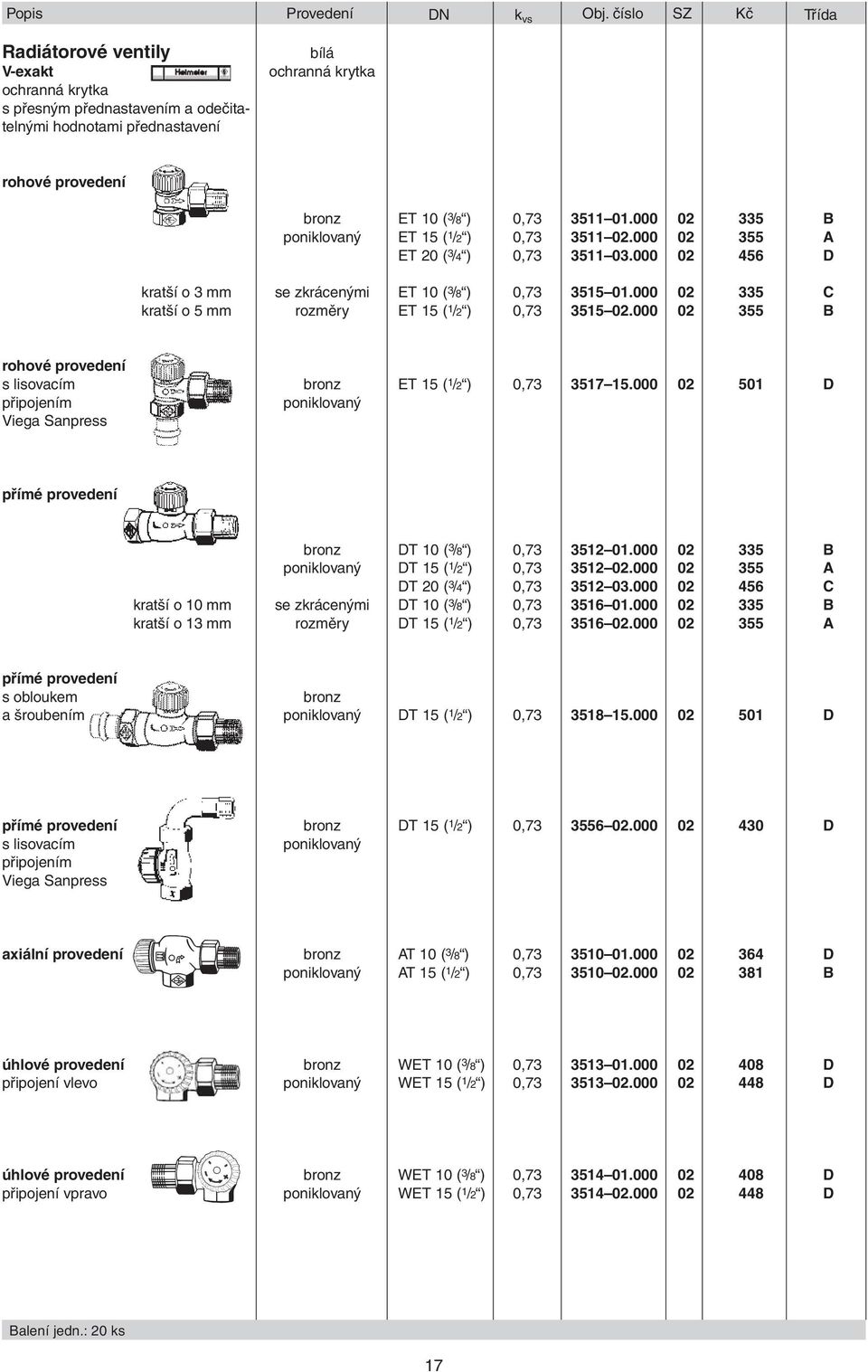 0,73 ET 15 ( 1 /2 ) 0,73 ET 20 ( 3 /4 ) 0,73 3511 01.000 02 335 B 3511 02.000 02 355 A 3511 03.