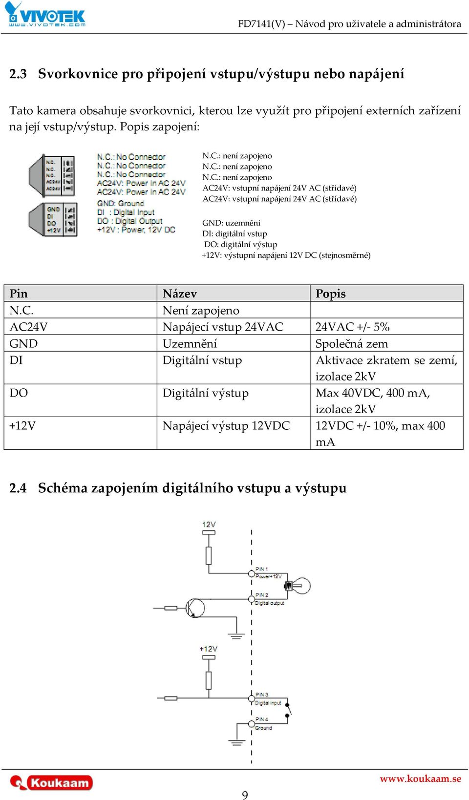 digit{lní výstup +12V: výstupní nap{jení 12V DC 