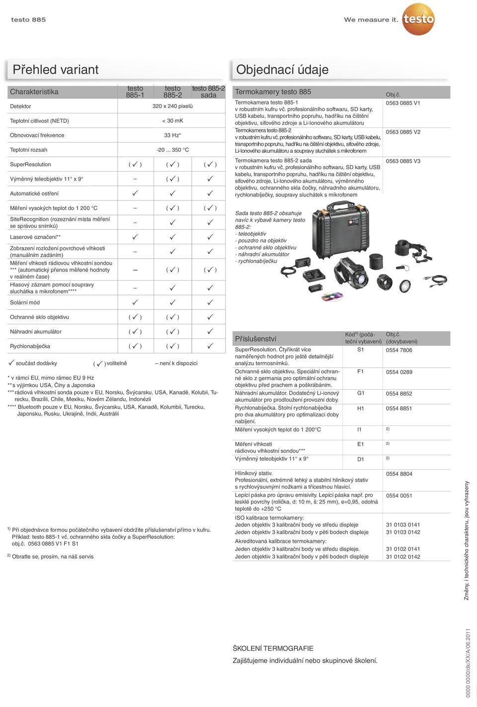 profesionálního softwaru, SD karty, USB kabelu, transportního popruhu, hadříku na čištění objektivu, síťového zdroje a Li-Ionového akumulátoru Termokamera testo 885-2 v robustním kufru vč.