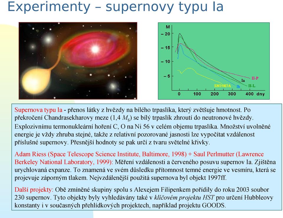 Množství uvolněné energie je vždy zhruba stejné, takže z relativní pozorované jasnosti lze vypočítat vzdálenost příslušné supernovy. Přesnější hodnoty se pak určí z tvaru světelné křivky.