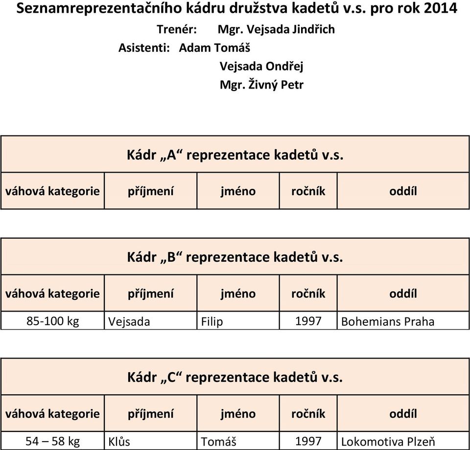 Živný Petr Kádr A reprezentace kadetů v.s.