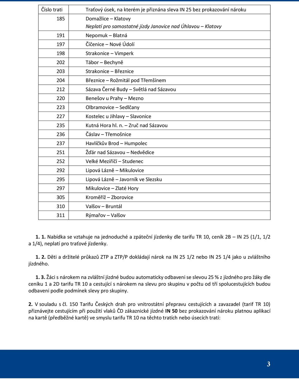 227 Kostelec u Jihlavy Slavonice 235 Kutná Hora hl. n.