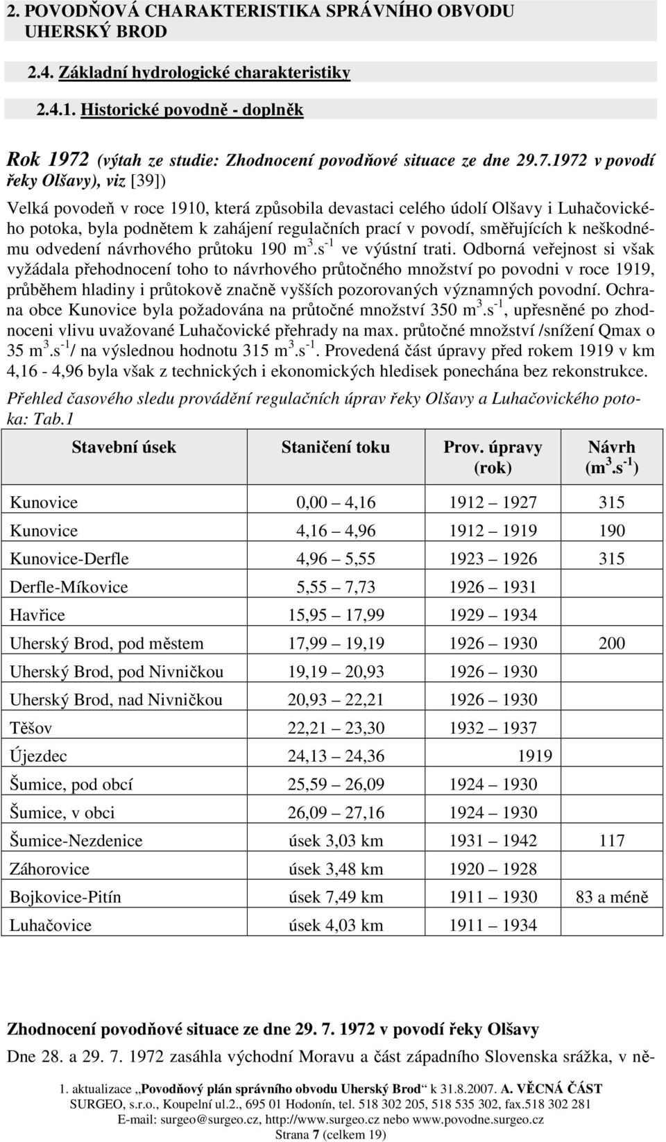 (výtah ze studie: Zhodnocení povodňové situace ze dne 29.7.