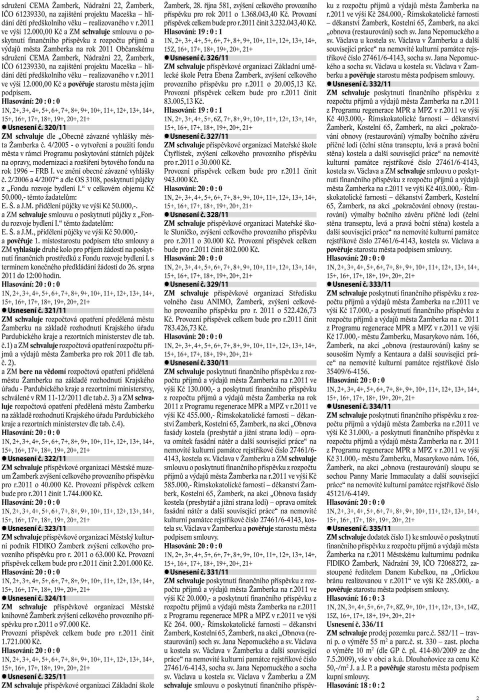 320/11 ZM schvaluje dle Obecně závazné vyhlášky města Žamberka č.