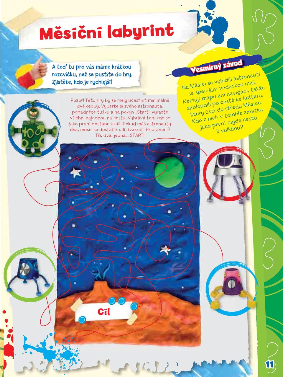 Vyhrává ten, kdo se jako první dostane k cíli. Pokud máš astronauty dva, musíš se dostat k cíli dvakrát. Připraveni? Tři, dva, jedna START!