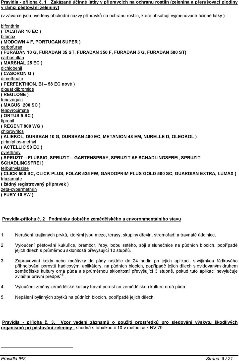 obsahují vyjmenované účinné látky ) bifenthrin ( TALSTAR 10 EC ) bifenox ( MODOWN 4 F, PORTUGAN SUPER ) carbofuran ( FURADAN 10 G, FURADAN 35 ST, FURADAN 350 F, FURADAN 5 G, FURADAN 500 ST)