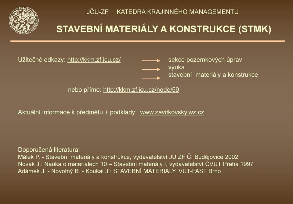 cz/node/59 Aktuální informace k předmětu + podklady: www.zavitkovsky.wz.cz Doporučená literatura: Málek P.