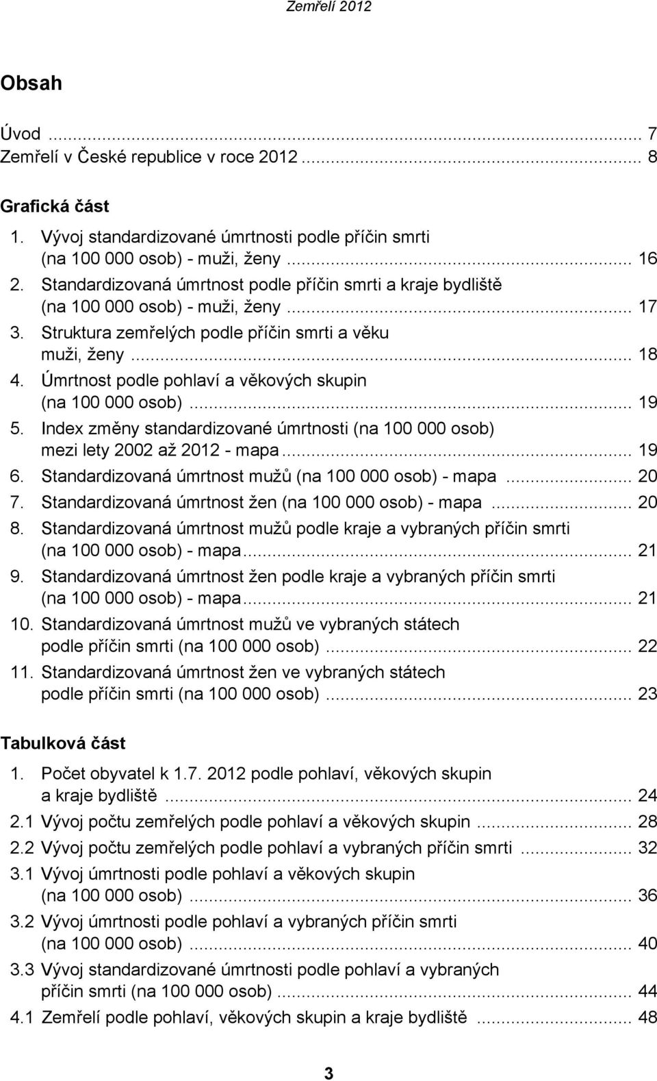 Úmrtnost podle pohlaví a věkových skupin (na 100 000 osob)... 19 5. Index změny standardizované úmrtnosti (na 100 000 osob) mezi lety 2002 až 2012 - mapa... 19 6.