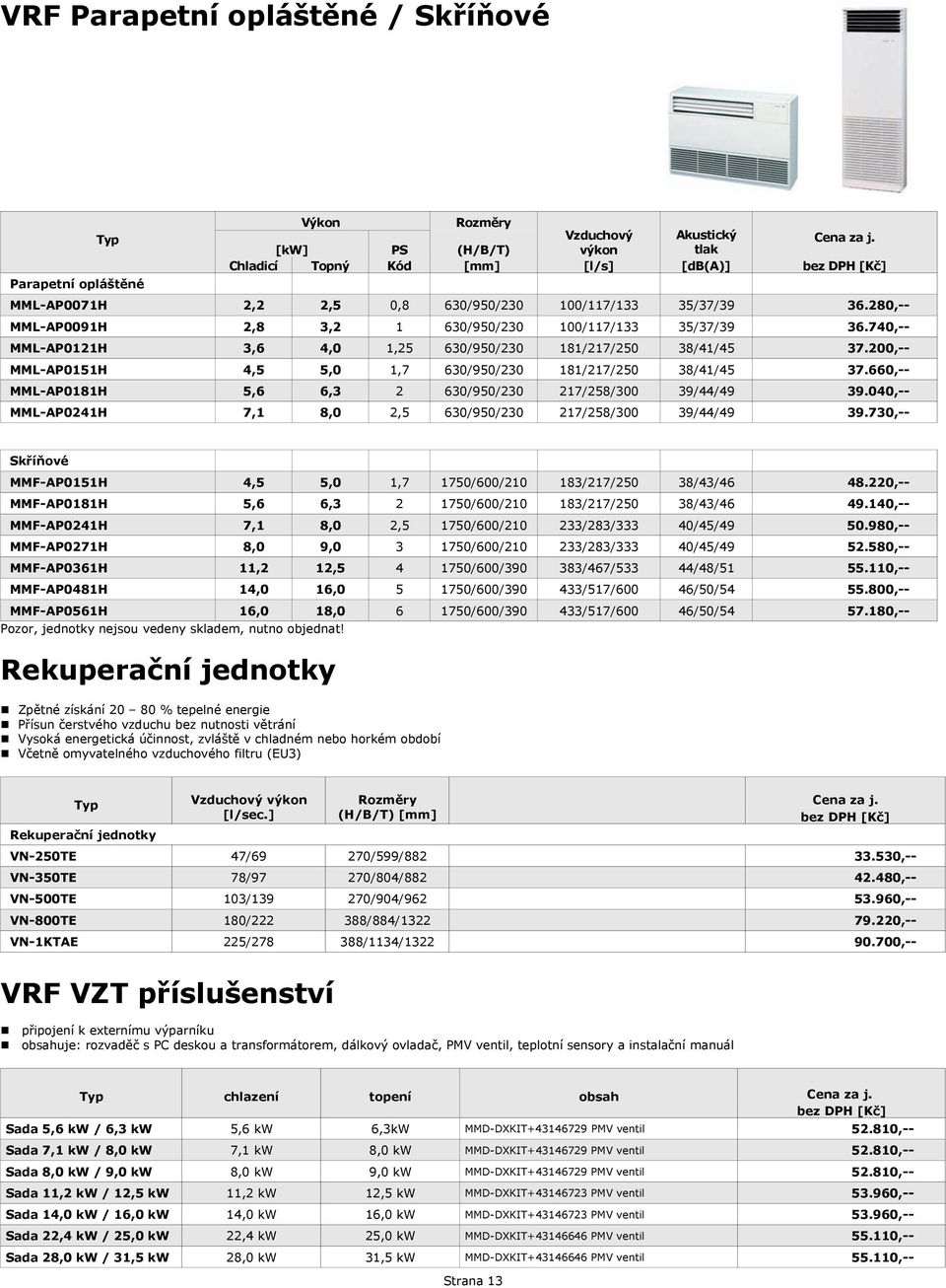 040,-- MML-AP0241H 7,1 8,0 2,5 630/950/230 217/258/300 39/44/49 39.730,-- Skříňové MMF-AP0151H 4,5 5,0 1,7 1750/600/210 183/217/250 38/43/46 48.