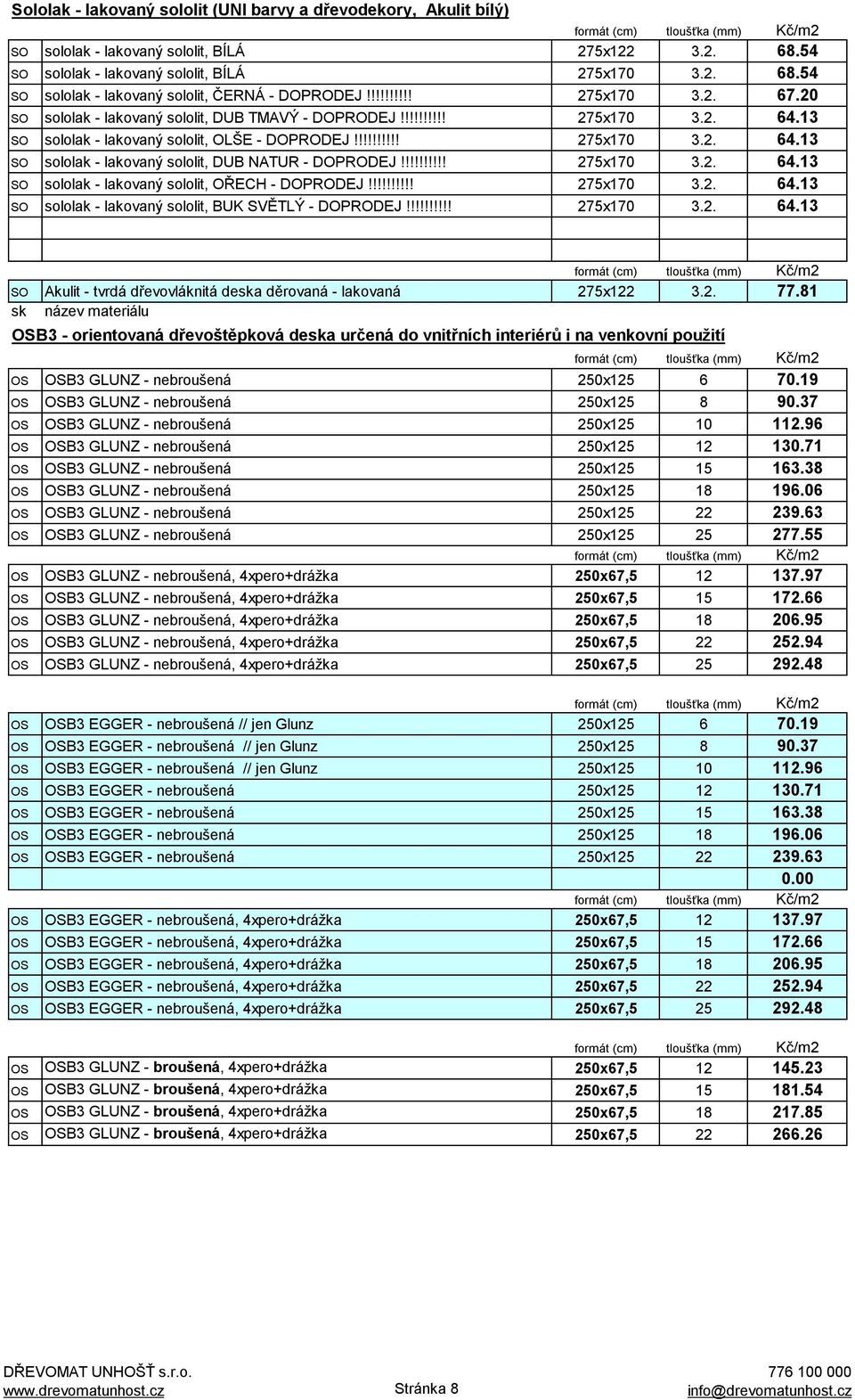 !!!!!!!!! 275x170 3.2. 64.13 SO sololak - lakovaný sololit, OŘECH - DOPRODEJ!!!!!!!!!! 275x170 3.2. 64.13 SO sololak - lakovaný sololit, BUK SVĚTLÝ - DOPRODEJ!!!!!!!!!! 275x170 3.2. 64.13 SO Akulit - tvrdá dřevovláknitá deska děrovaná - lakovaná 275x122 3.