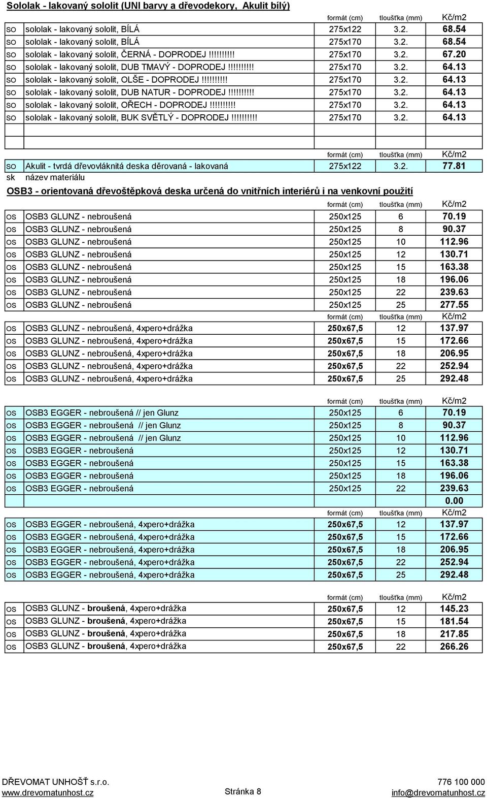 !!!!!!!!! 275x170 3.2. 64.13 SO sololak - lakovaný sololit, OŘECH - DOPRODEJ!!!!!!!!!! 275x170 3.2. 64.13 SO sololak - lakovaný sololit, BUK SVĚTLÝ - DOPRODEJ!!!!!!!!!! 275x170 3.2. 64.13 SO Akulit - tvrdá dřevovláknitá deska děrovaná - lakovaná 275x122 3.