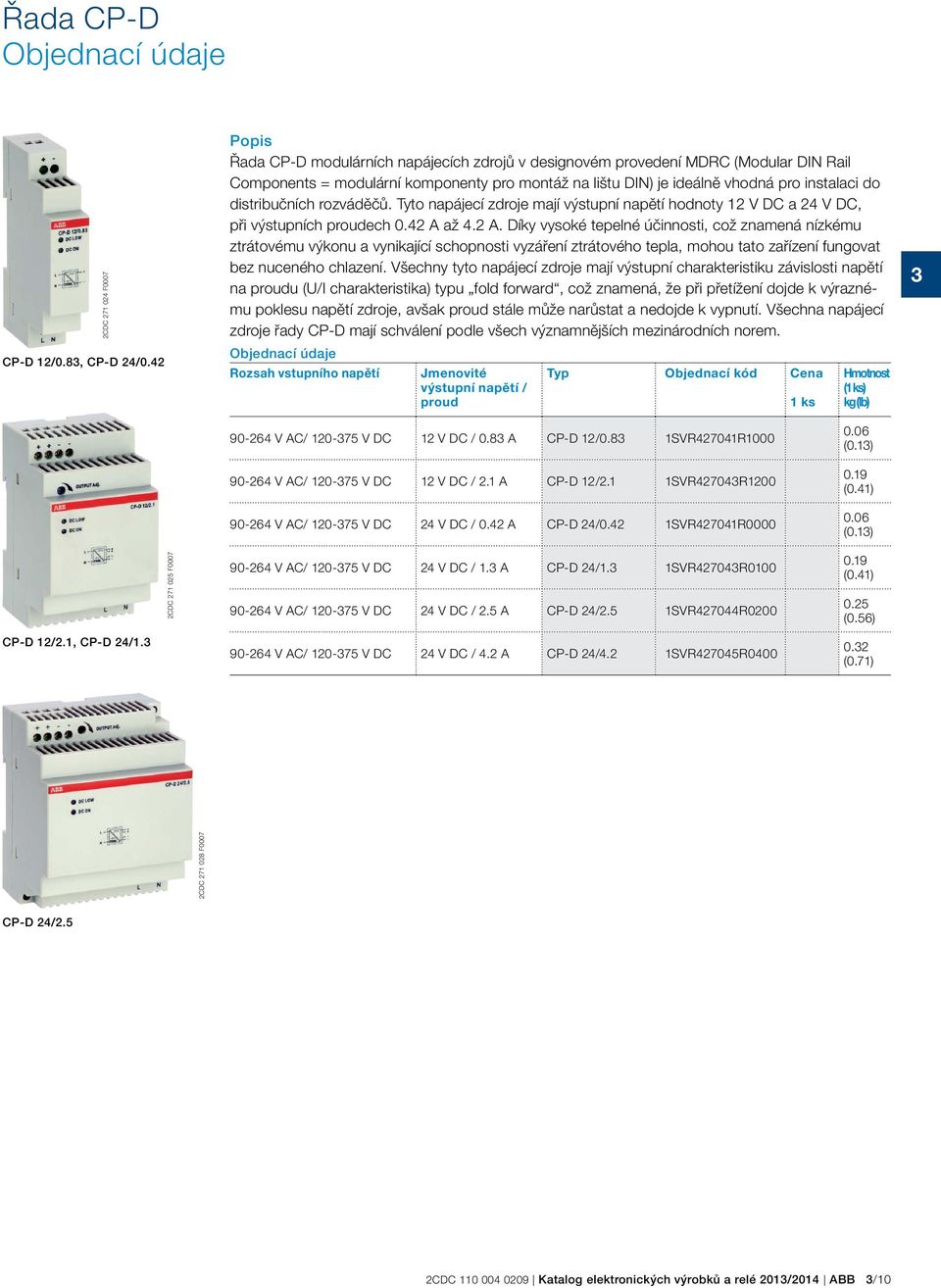 distribučních rozváděčů. Tyto napájecí zdroje mají výstupní napětí hodnoty 12 V DC a 24 V DC, při výstupních proudech 0.42 A 