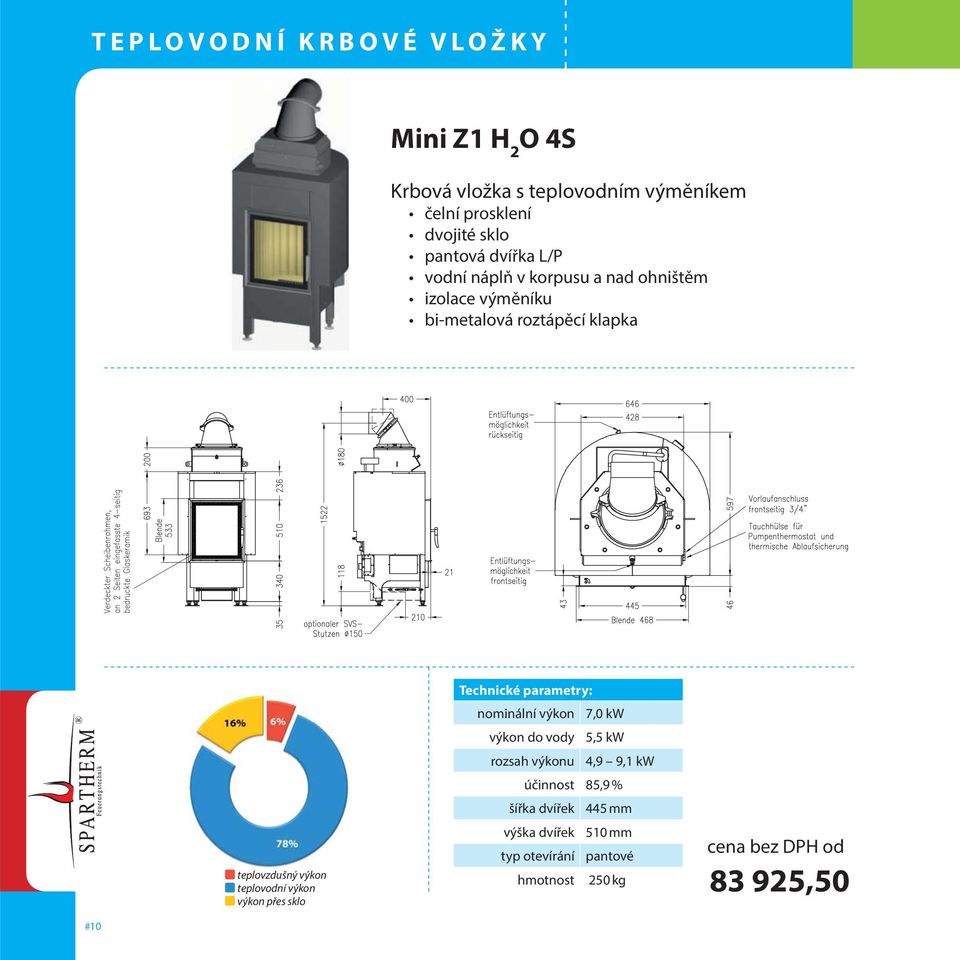 7,0 kw výkon do vody 5,5 kw rozsah výkonu 4,9 9,1 kw účinnost 85,9 % šířka