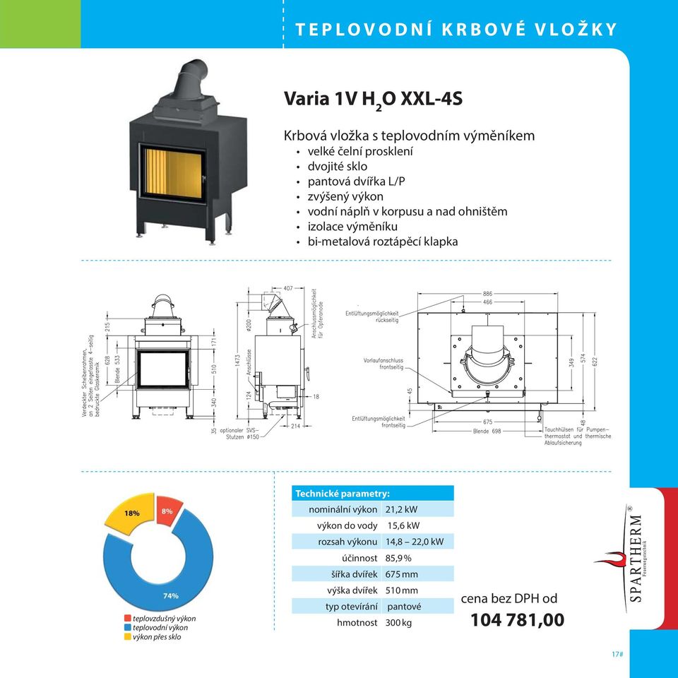 nominální výkon 21,2 kw výkon do vody 15,6 kw rozsah výkonu 14,8 22,0 kw účinnost 85,9