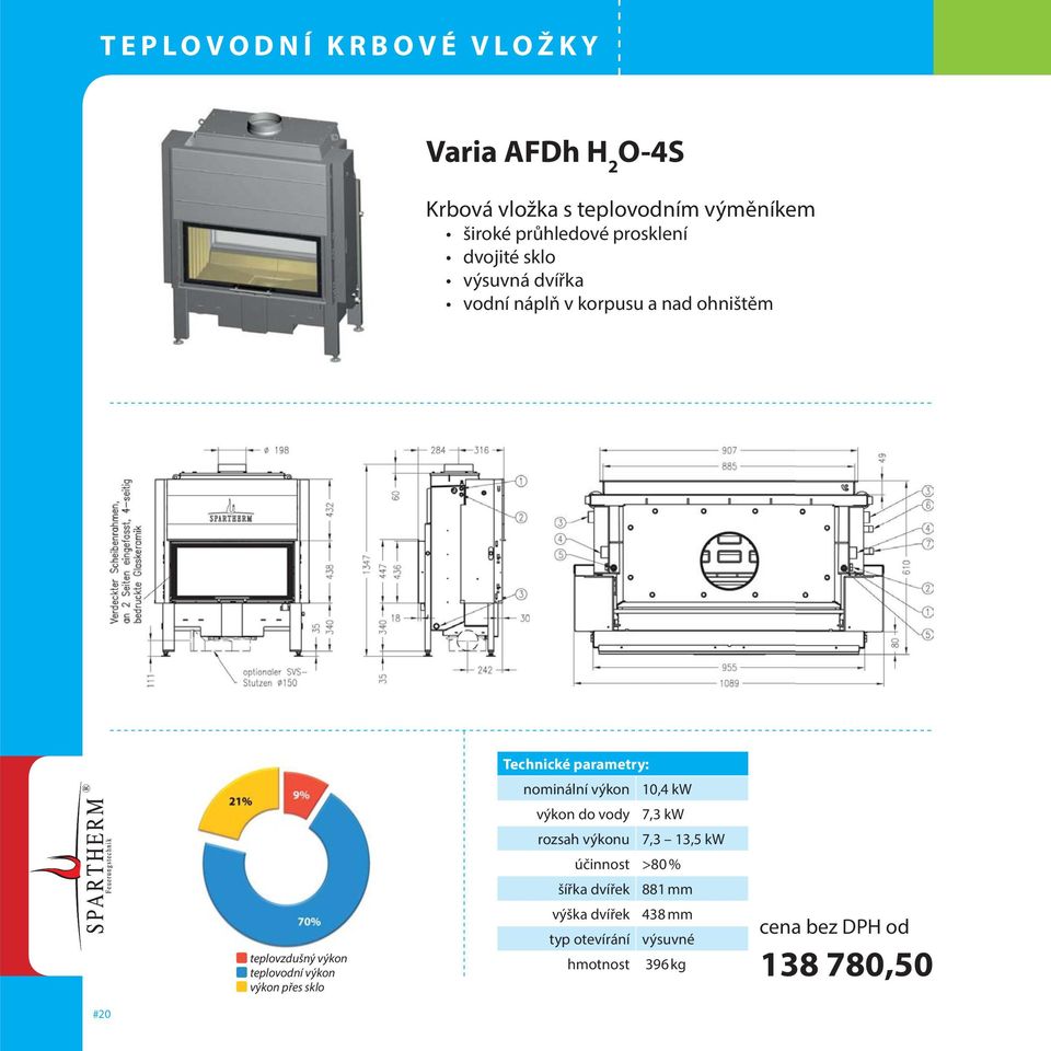 výkon 10,4 kw výkon do vody 7,3 kw rozsah výkonu 7,3 13,5 kw účinnost >80 %