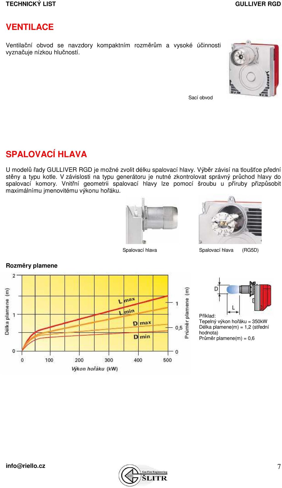 V závislosti na typu generátoru je nutné zkontrolovat správný průchod hlavy do spalovací komory.