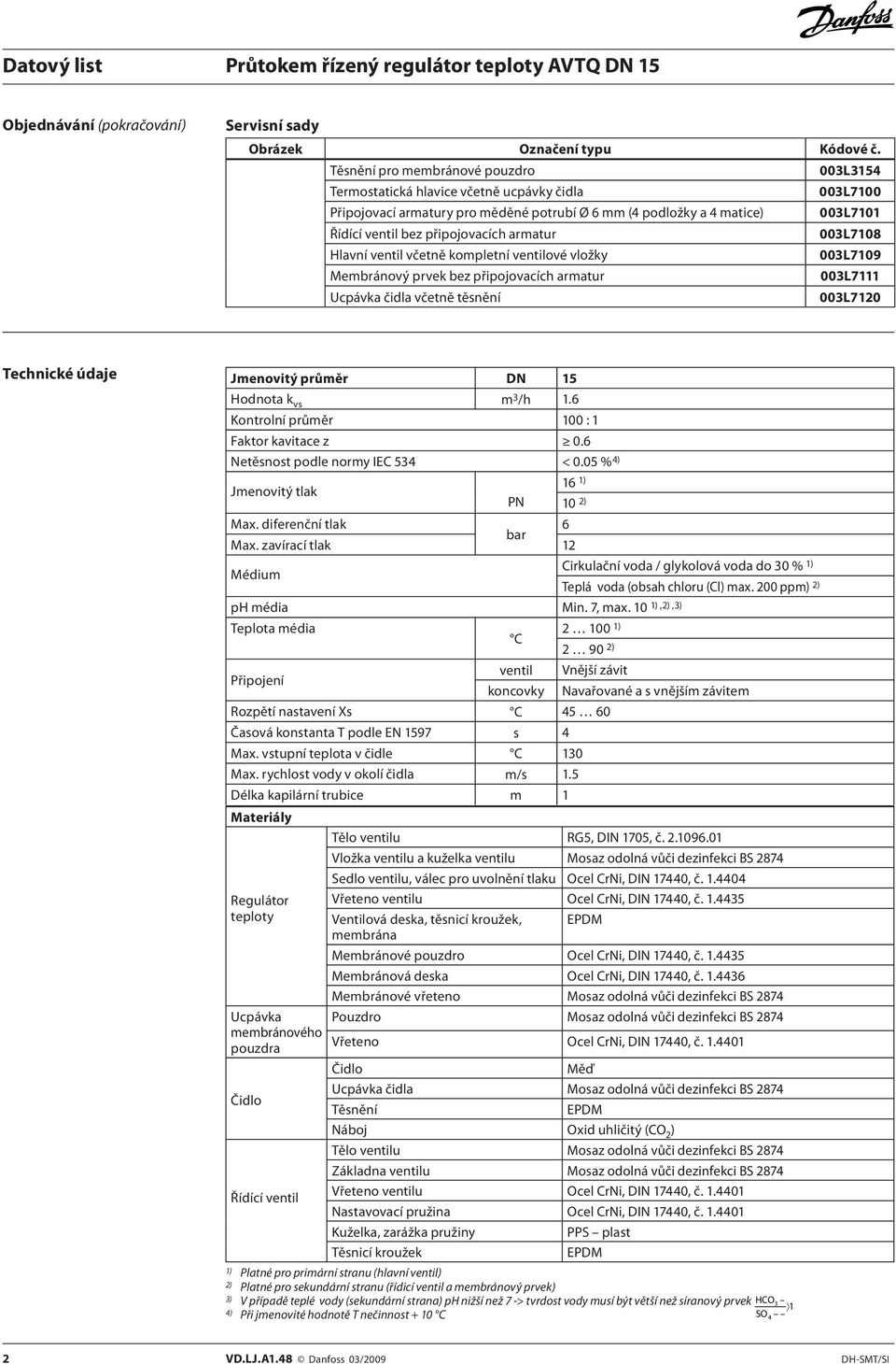 připojovacích armatur 003L7108 Hlavní ventil včetně kompletní ventilové vložky 003L7109 Membránový prvek bez připojovacích armatur 003L7111 Ucpávka čidla včetně těsnění 003L7120 Technické údaje