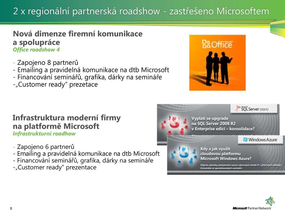 Customer ready prezetace Infrastruktura moderní firmy na platformě Microsoft Infrastrukturní roadhow - Zapojeno 6 partnerů -