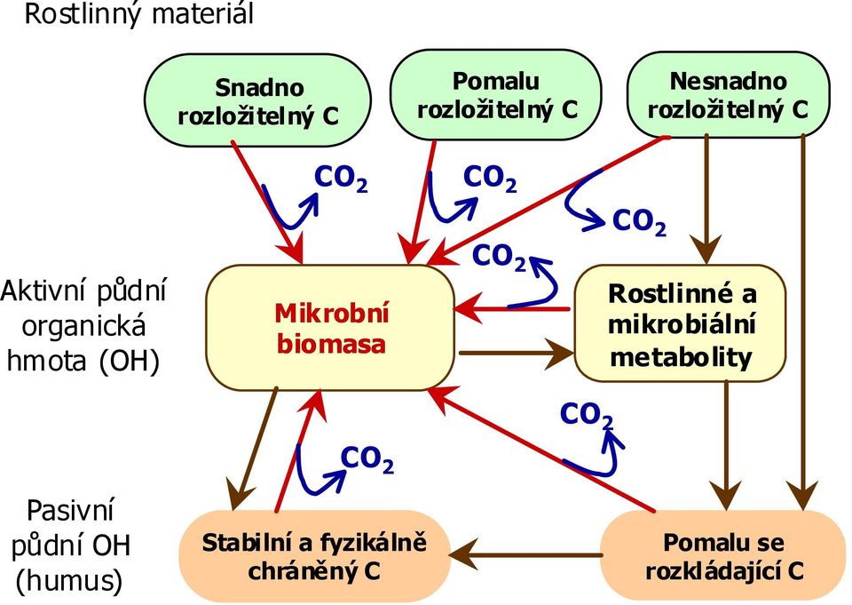 biomasa CO 2 CO 2 Rostlinné a mikrobiální metabolity Pasivní půdní OH