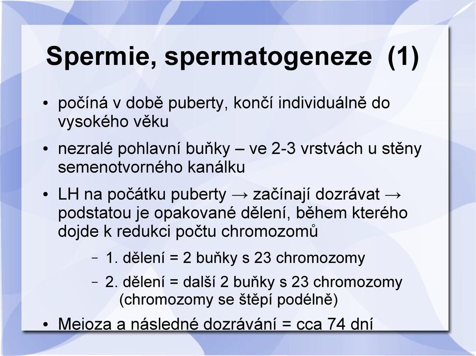 opakované dělení, během kterého dojde k redukci počtu chromozomů 1. dělení = 2 buňky s 23 chromozomy 2.