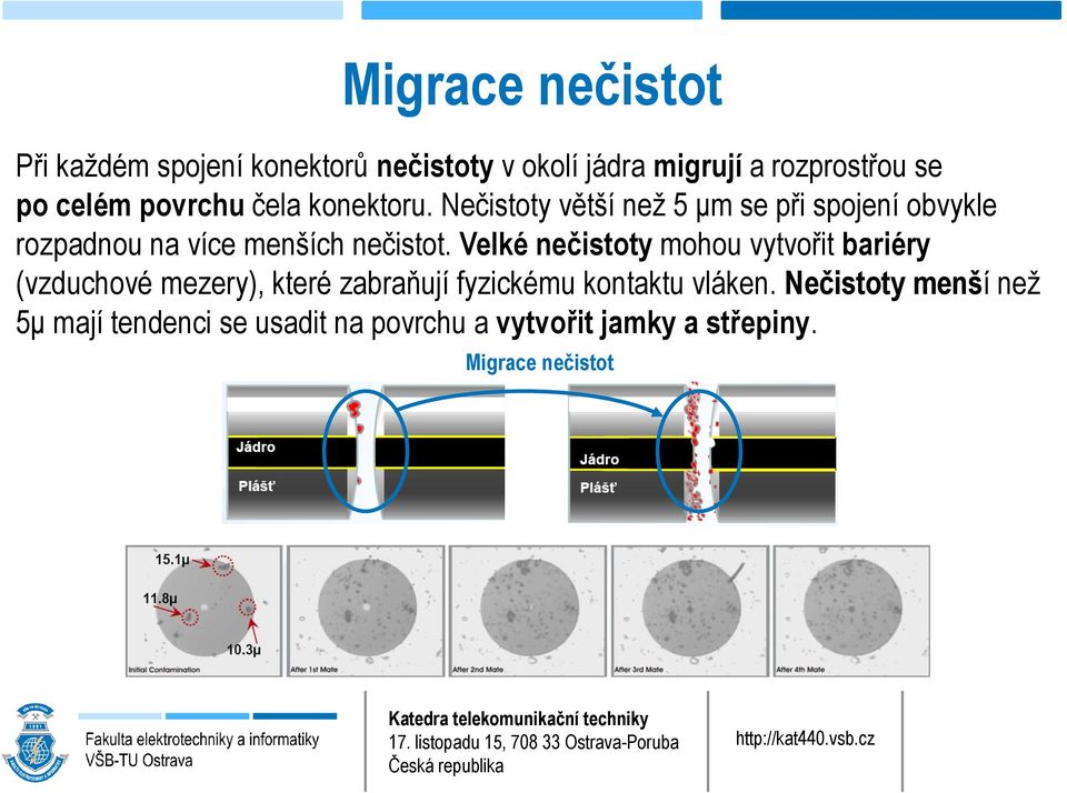 Nečistoty větší než 5 μm se při spojení obvykle rozpadnou na více menších nečistot.