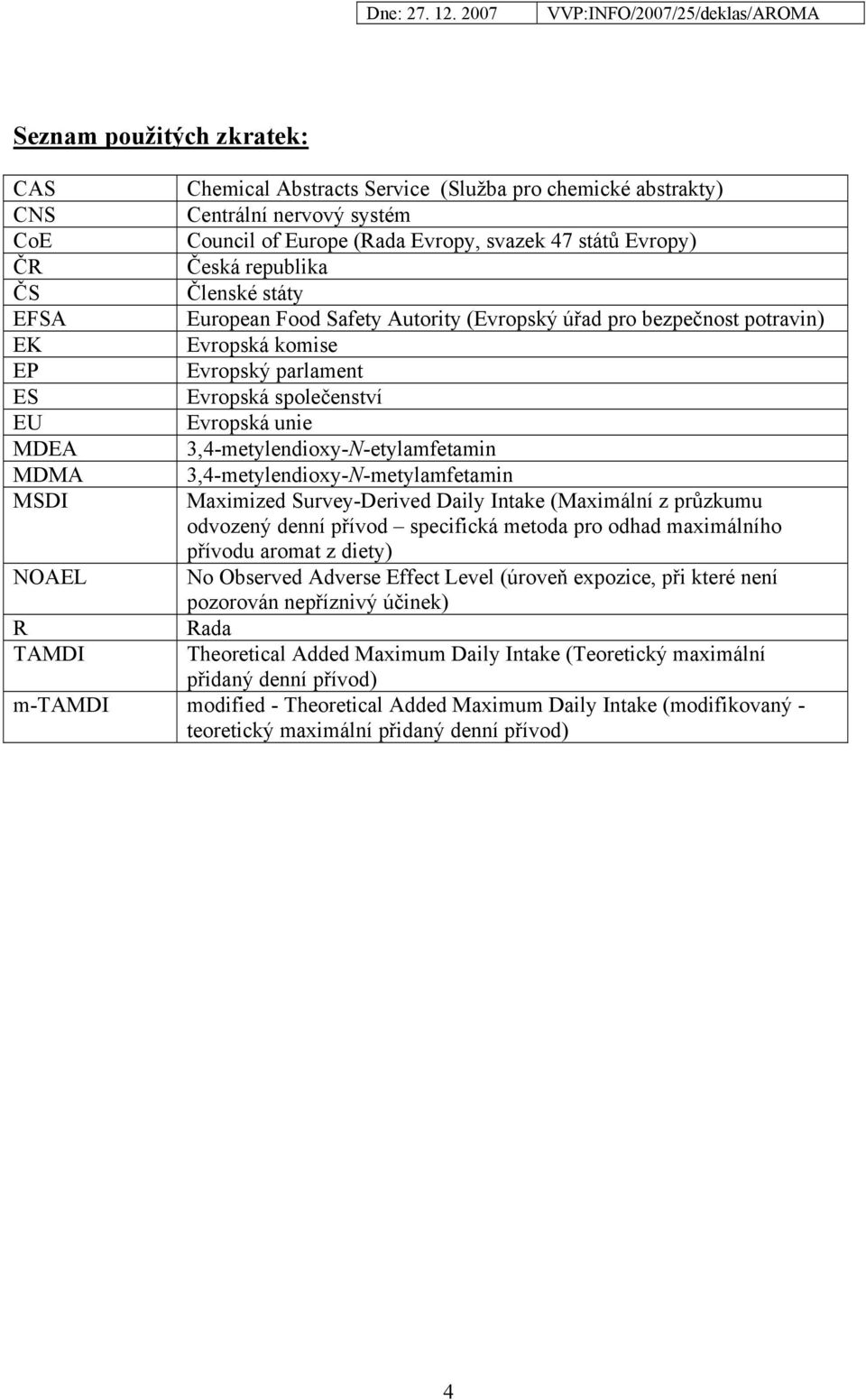 unie 3,4-metylendioxy-N-etylamfetamin 3,4-metylendioxy-N-metylamfetamin Maximized Survey-Derived Daily Intake (Maximální z průzkumu odvozený denní přívod specifická metoda pro odhad maximálního