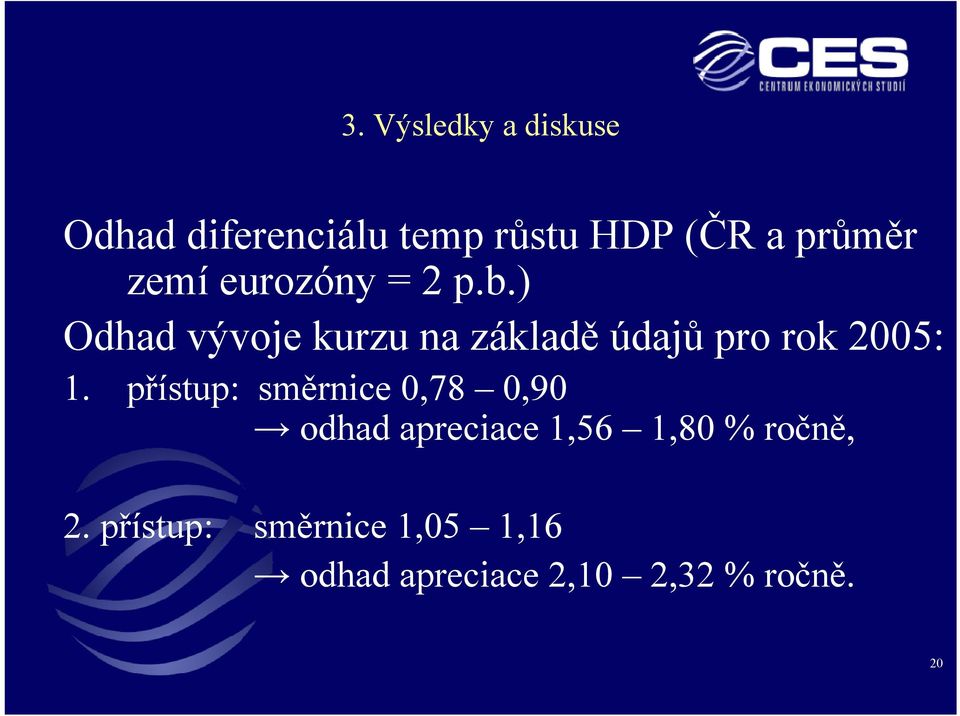 ) Odhad vývoje kurzu na základě údajů pro rok 2005: 1.