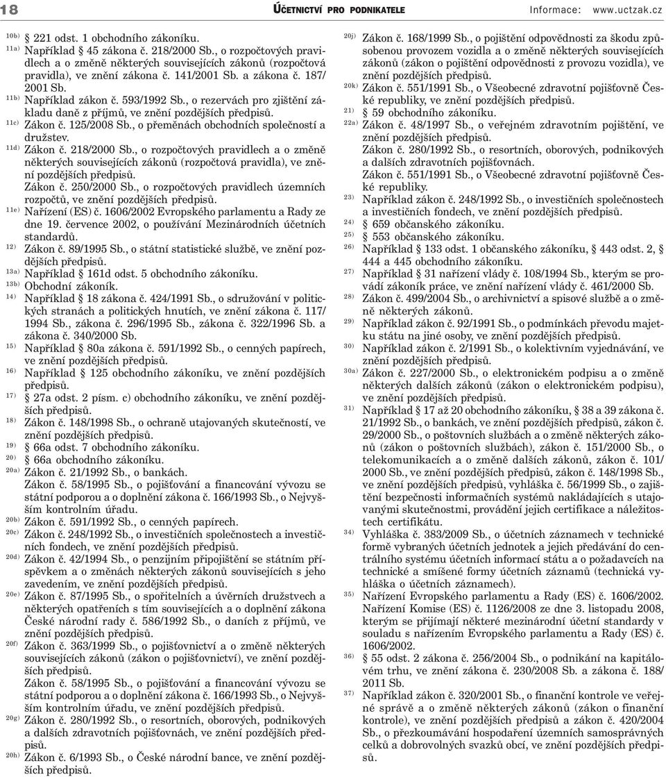 , o rezervách pro zjištění základu daně z příjmů, ve znění pozdějších předpisů. 11c) Zákon č. 125/2008 Sb., o přeměnách obchodních společností a družstev. 11d) Zákon č. 218/2000 Sb.