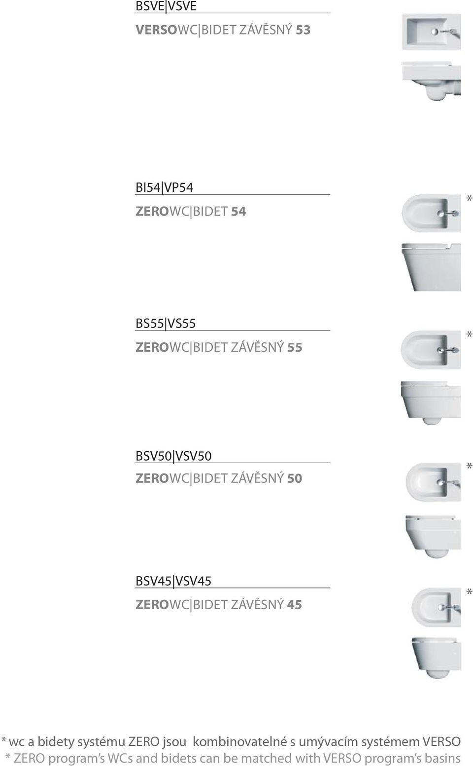 BIDET ZÁVĚSNÝ 45 * * wc a bidety systému ZERO jsou kombinovatelné s umývacím