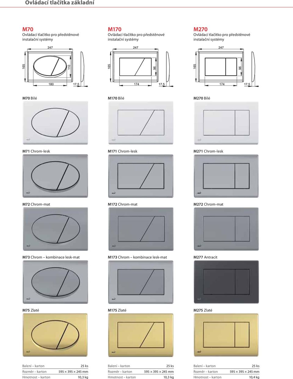 Chrom-lesk M271 Chrom-lesk M72 Chrom-mat M172 Chrom-mat M272 Chrom-mat M73 Chrom kombinace lesk-mat M173 Chrom kombinace