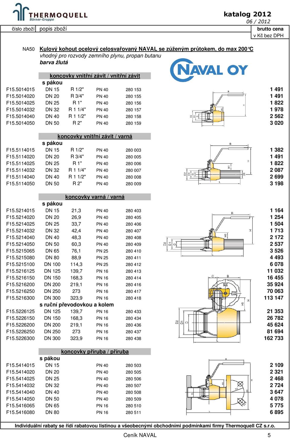 5014040 DN 40 R 1 1/2" PN 40 280 158 2 562 F15.5014050 DN 50 R 2" PN 40 280 159 3 020 koncovky vnitřní závit / varná F15.5114015 DN 15 R 1/2" PN 40 280 003 1 382 F15.