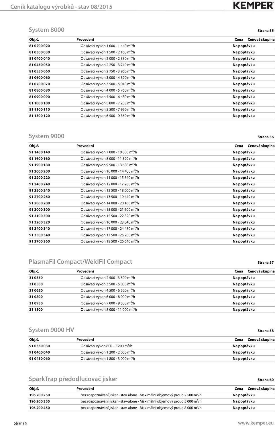 m³/h Na poptávku 81 0800 080 Odsávací výkon 4 000-5 760 m³/h Na poptávku 81 0900 090 Odsávací výkon 4 500-6 480 m³/h Na poptávku 81 1000 100 Odsávací výkon 5 000-7 200 m³/h Na poptávku 81 1100 110