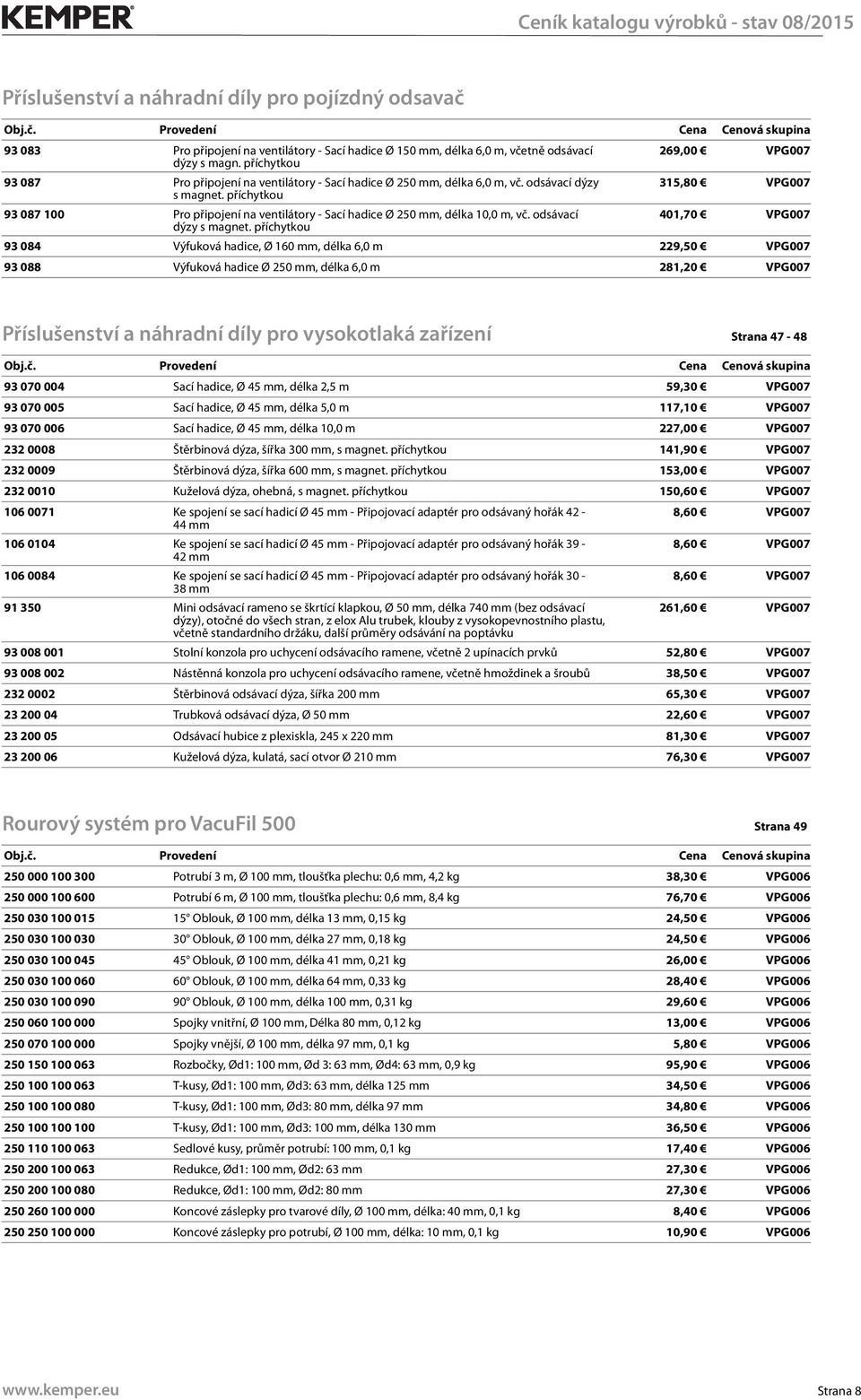 příchytkou 93 087 100 Pro připojení na ventilátory - Sací hadice Ø 250 mm, délka 10,0 m, vč. odsávací dýzy s magnet.