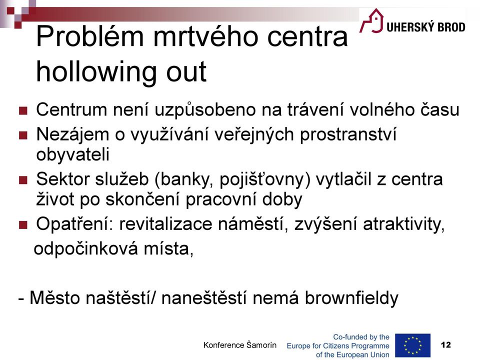 vytlačil z centra život po skončení pracovní doby Opatření: revitalizace náměstí, zvýšení