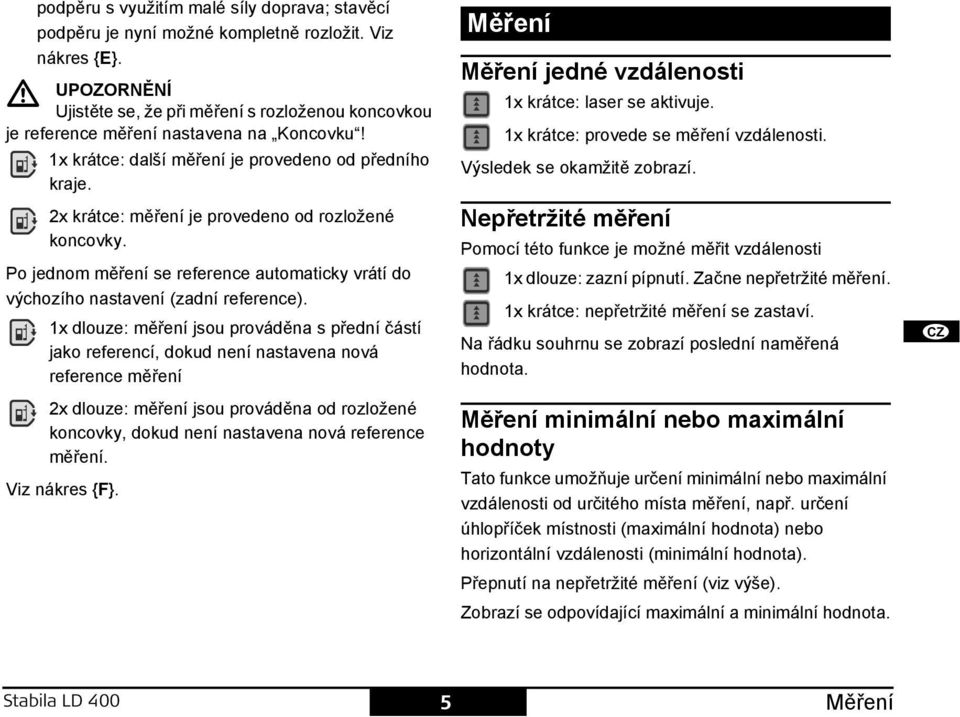 2x krátce: měření je provedeno od rozložené koncovky. o jednom měření se reference automaticky vrátí do výchozího nastavení (zadní reference).