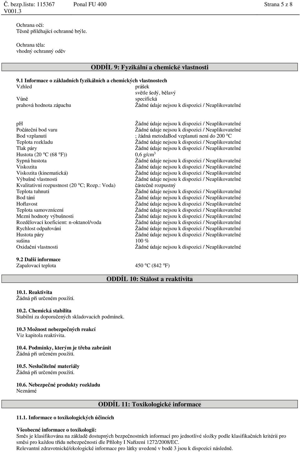 vzplanuti není do 200 C Teplota rozkladu Tlak páry Hustota (20 C (68 F)) 0,6 g/cm 3 Sypná hustota Viskozita Viskozita (kinematická) Výbušné vlastnosti Kvalitativní rozpustnost (20 C; Rozp.