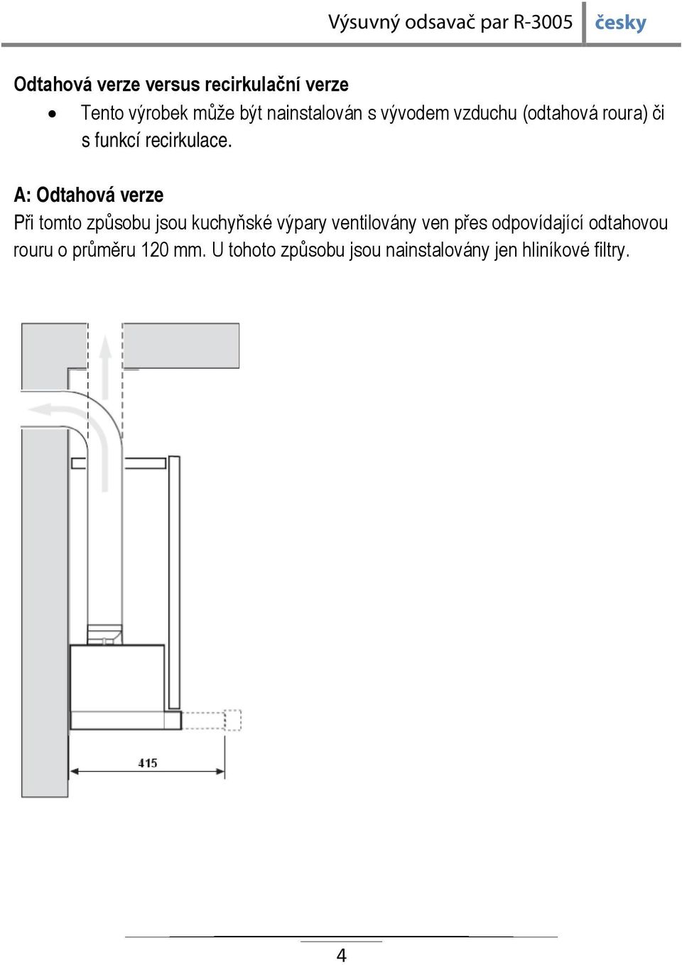 A: Odtahová verze Při tomto způsobu jsou kuchyňské výpary ventilovány ven přes