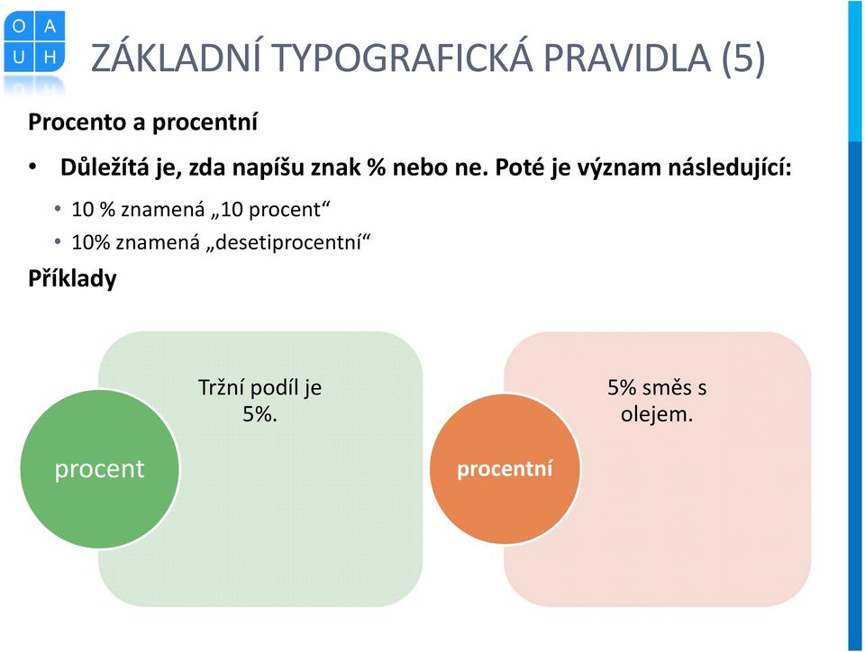 Poté je význam následující: 10 % znamená 10 procent 10%