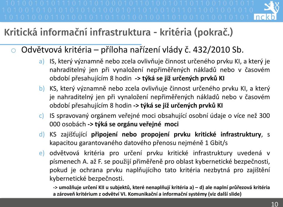 určených prvků KI b) KS, který významně nebo zcela ovlivňuje činnost určeného prvku KI, a který je nahraditelný jen při vynaložení nepřiměřených nákladů nebo v časovém období přesahujícím 8 hodin ->