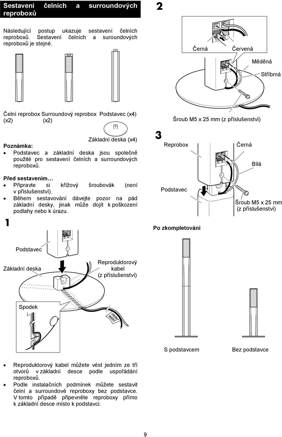 sestavení čelních a surroundových reproboxů. Před sestavením Připravte si křížový šroubovák (není v příslušenství).